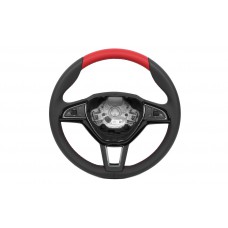 OEM Skoda Leather steering wheel Red design 3 spoke red stitch multifunctional